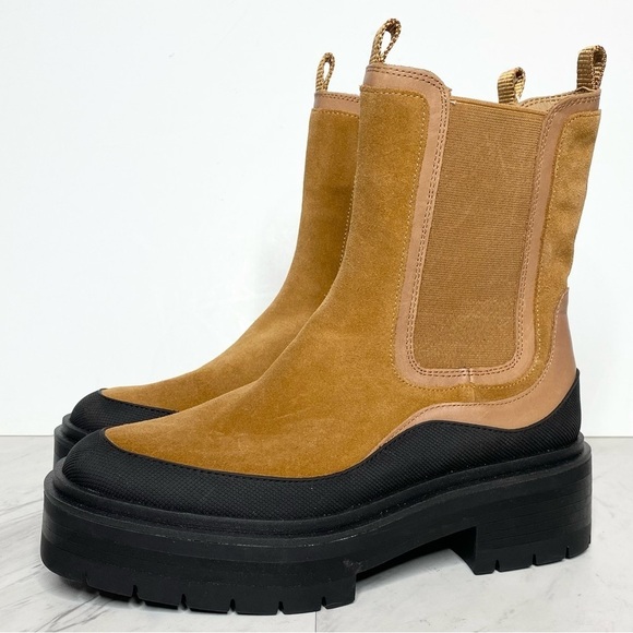 New! Sam Edelman Lulia Brown Suede Lug Sole Chelsea Boot 7 1/2 M - Picture 1 of 14